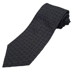 VTG Donna Karan Signature Necktie Mens Black Jacquard Geometric Pattern USA Made